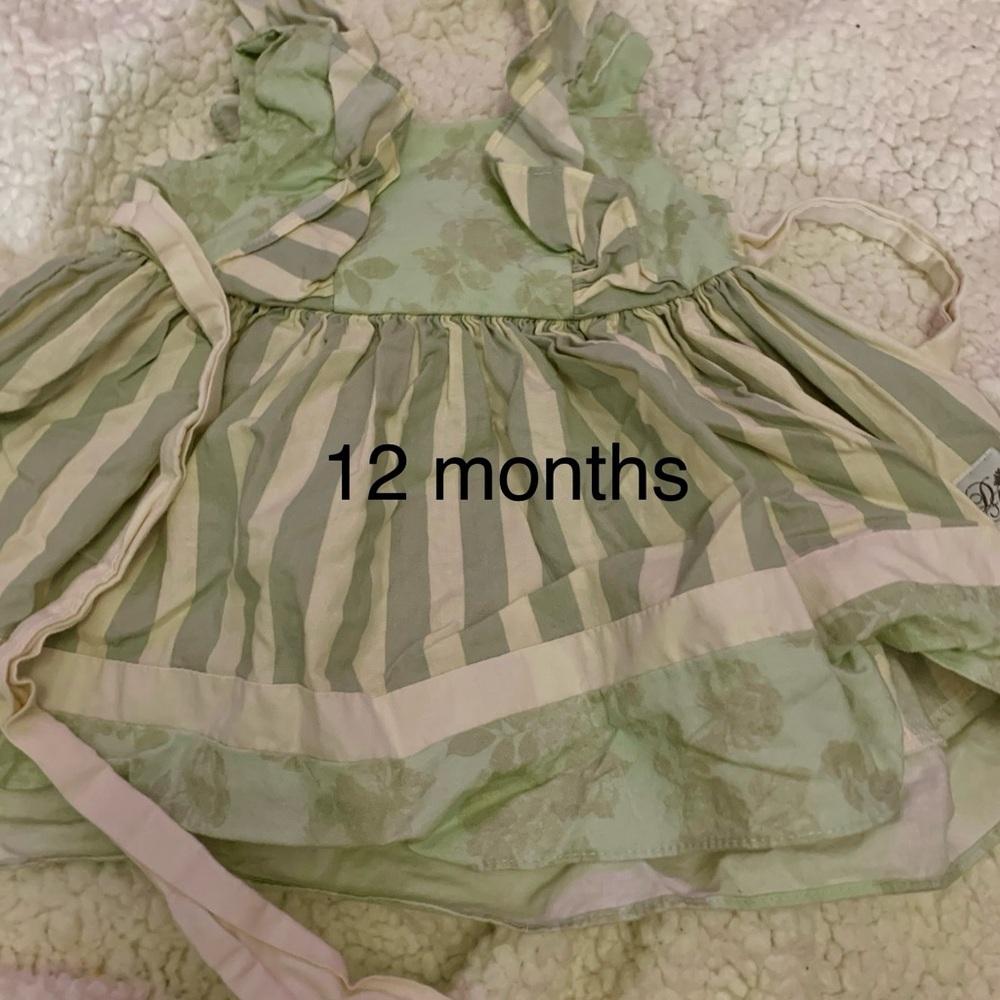 Green and Cream Striped Baby Dress